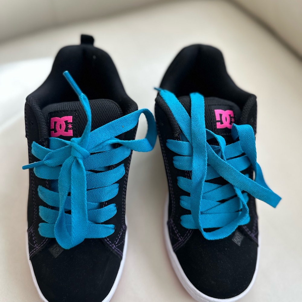 DC Black Shoes with Bright Blue Laces